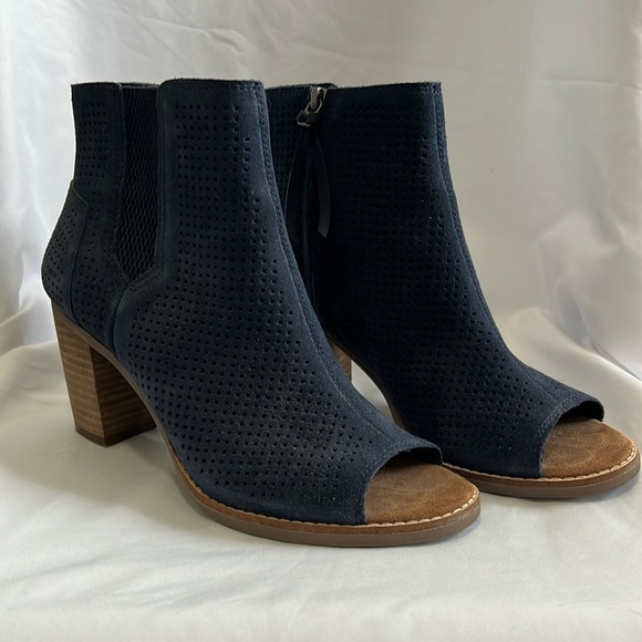 TOMS Majorca Peep Toe Bootie | Blue Suede - Picture 1 of 10